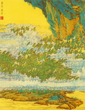 工笔山水风景国画 画廊高清品质