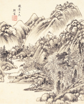 新中式山水国画 画廊高清品质