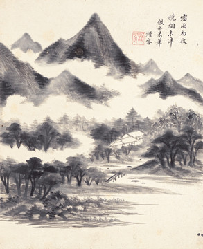 新中式山水国画 画廊高清品质