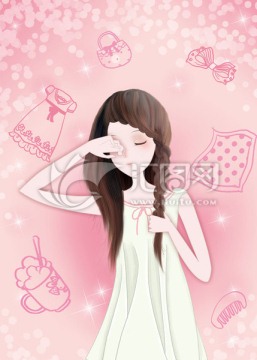 揉眼少女封面插畫手機套PSD