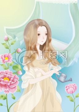 澆花少女女孩插畫(huà)本本封面