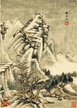 水墨国画 画廊高清图片