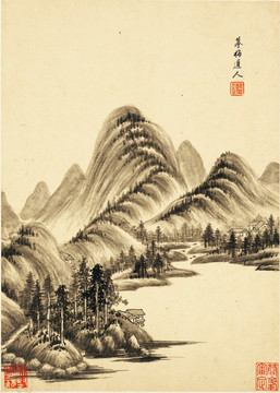 水墨国画 画廊高清图片