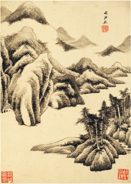 水墨国画 画廊高清图片