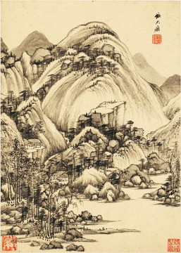 水墨国画 画廊高清图片