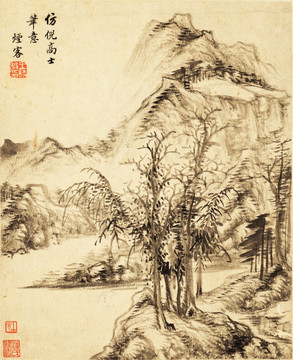 水墨山水风景国画 画廊高清品质