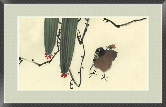 絲瓜與小雞國(guó)畫(huà) 現(xiàn)代水墨畫(huà)