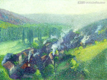 印象派點(diǎn)彩油畫  鄉(xiāng)村風(fēng)景