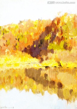 列维坦 秋天的树林 抽象油画