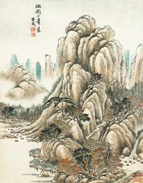 高清山水国画 画廊专用画芯图片