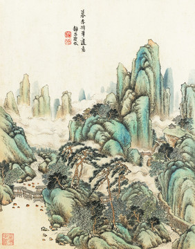 高清山水国画 画廊专用画芯图片