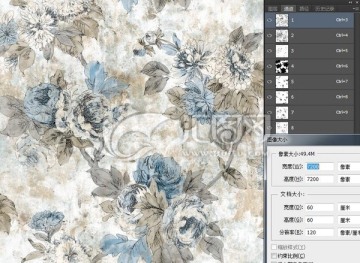 線描水彩花