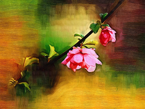 桃花油畫