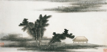 泼墨水墨山水国画 画廊品质