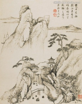 水墨山水裝飾畫 畫廊高清品質