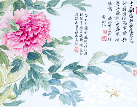 山水花鸟图 牡丹