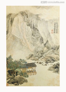 高清山水国画 画廊专供画芯