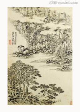 高清山水国画 画廊专供画芯