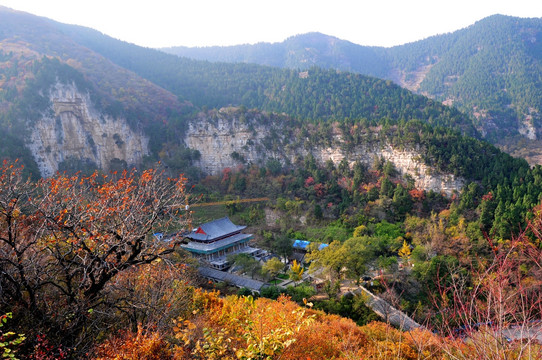 俯瞰寺院 仰天山 秋天