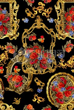 欧式镜框刺绣花卉印花图案