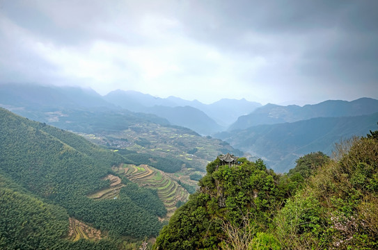 遂昌南尖岩观云亭油菜花全景