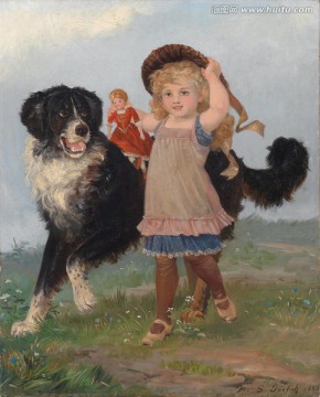小姑娘和她的宠物犬