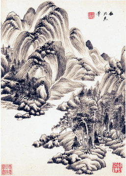 王鉴仿古山水画 高清品质