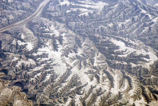 陕甘地区 黄土高原雪景航拍