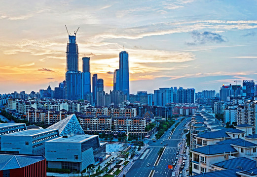 商务区 南宁 东盟 夜景 晚霞