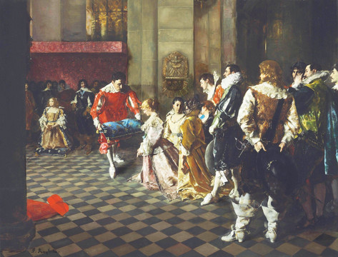 宫廷人物油画 古典背景墙绘