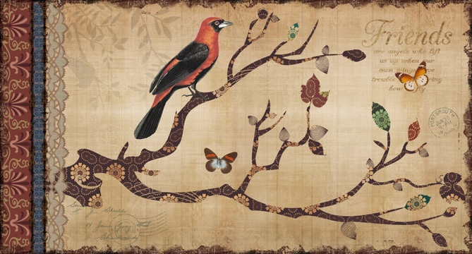 歐美風(fēng)格 小鳥(niǎo)裝飾畫(huà) 分層文件