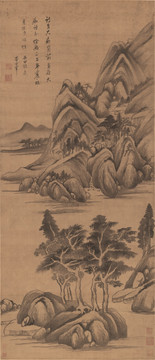 明 董其昌 山水立軸 絹