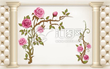 玫瑰花 3D背景墻