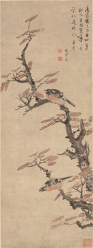 明末清初 藍(lán)瑛 紅葉秋禽圖