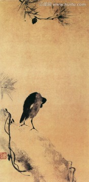 法常 叭叭鳥圖 花鳥國畫