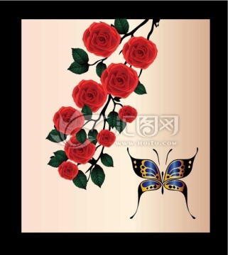 玫瑰蝴蝶元素设计图案
