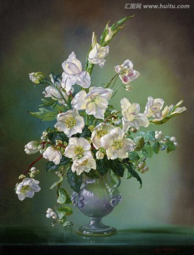 玻璃杯白色鲜花唯美家居欧式绘画