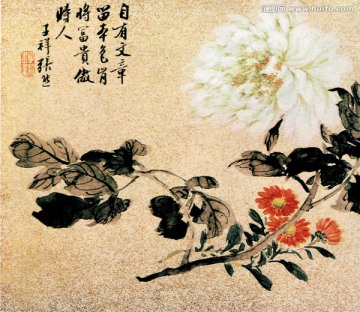 张熊 花卉图 牡丹图