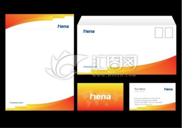 科技橙色企业信封信纸名片