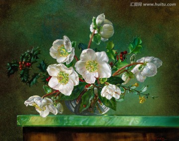 洁白清新花卉花朵欧式复古油画