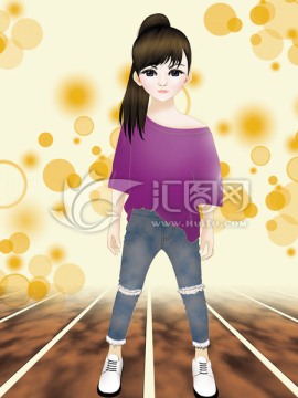手繪 卡通少女 插畫