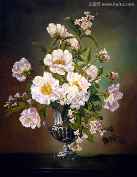 法国花瓶康乃馨花卉静物油画