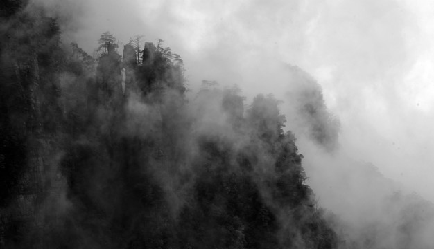 水墨山水 莲花山 雾