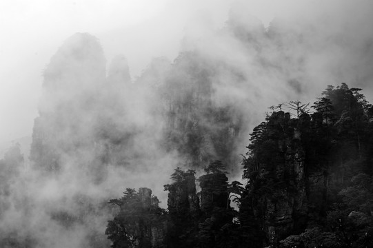 水墨山水 莲花山 雾