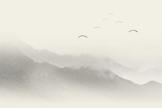 雁歸去 中國(guó)風(fēng)山水水墨畫(huà)背景圖