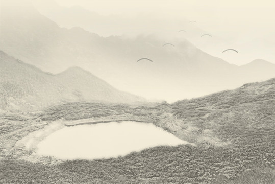 雁歸去 洗馬潭中國(guó)風(fēng)水墨畫山水