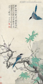 高清國畫 仿催白梅竹雙清圖