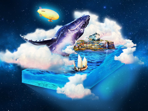 海洋鯨魚夢幻合成（分層）