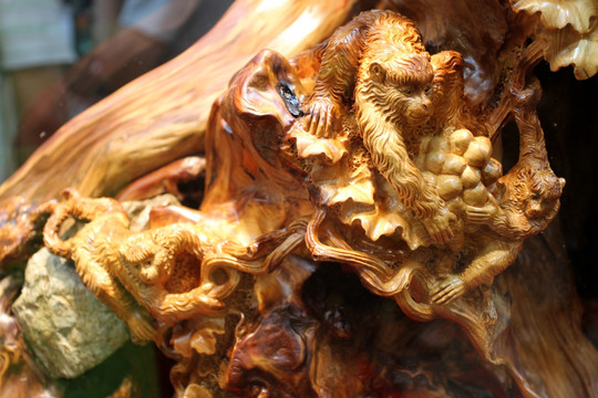 木雕 猴子 雕塑 实木 招财