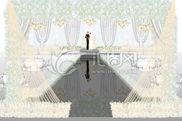 白香檳色婚禮主舞臺(tái)效果圖